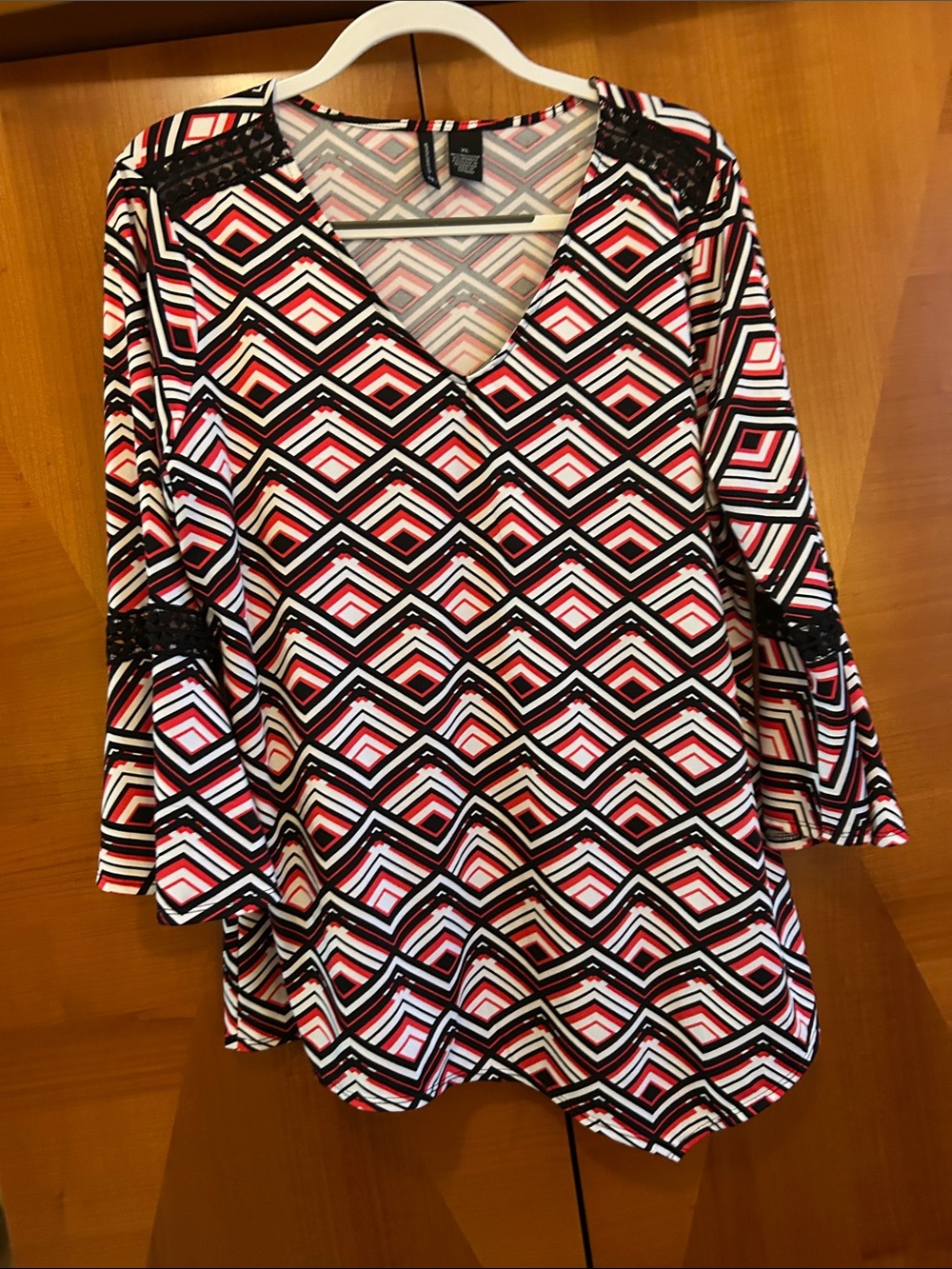 new directions Geometric V-Neck Tunic - Black, White & Pink
